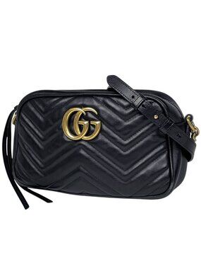 Gucci GG Marmont Chain Shoulder Bag Quilted Leather Black